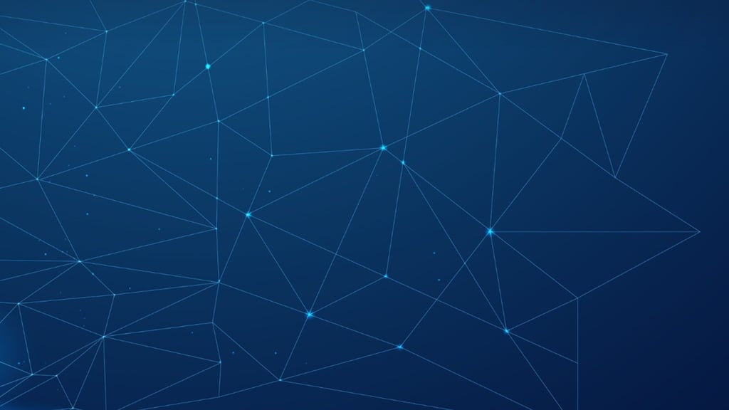 Abstract digital background featuring interconnected geometric lines and glowing points on a dark blue gradient, symbolizing technology, data networks, and connectivity.